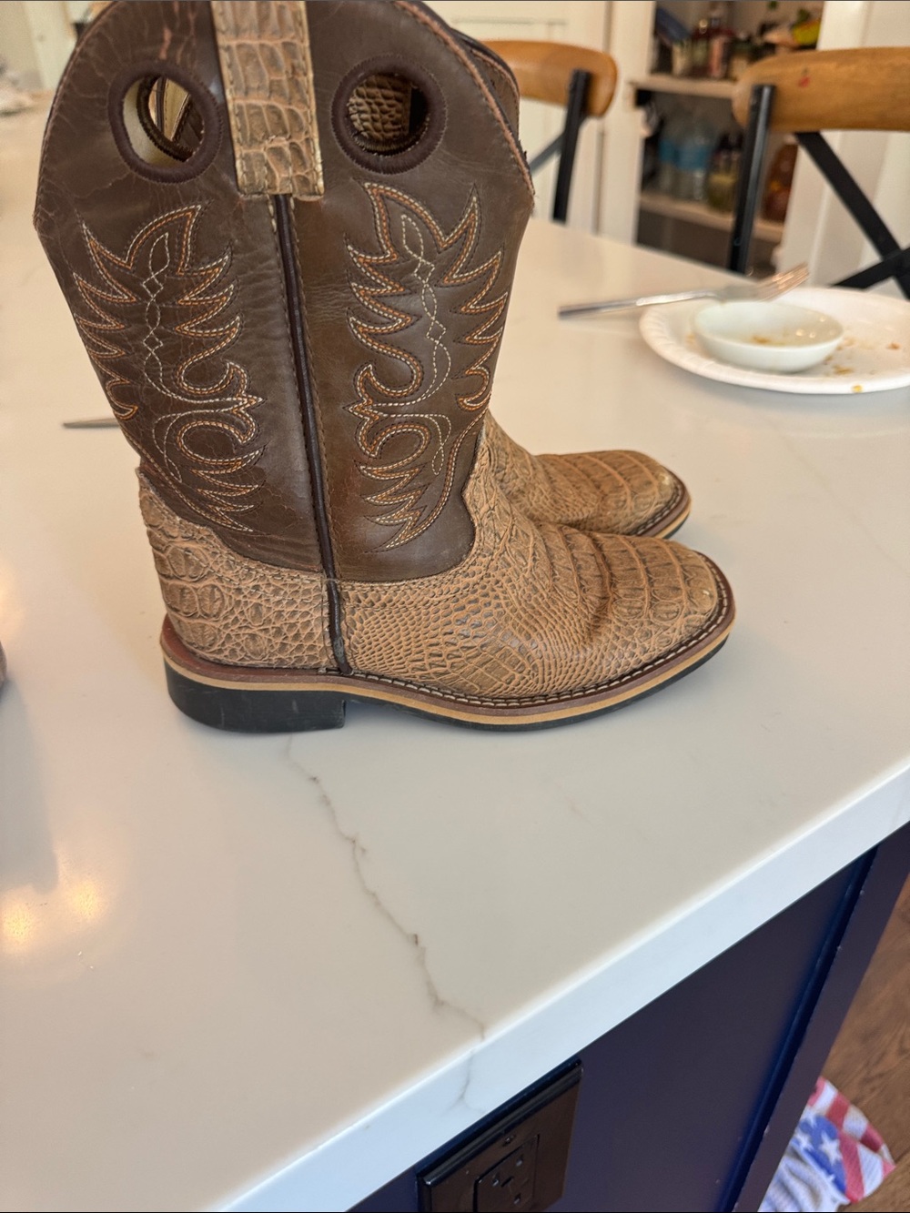 Classic Kids Brown Western Pull-On Boots - Textured Toe & Shaft